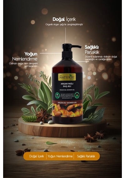 Naturix Argan Yağlı Duş Jeli 1000ml 12'li Paket