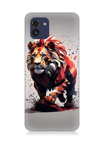 Samsung Galaxy A03 Uyumlu Sarı Kırmızı Aslan Desenli Silikon Kılıf