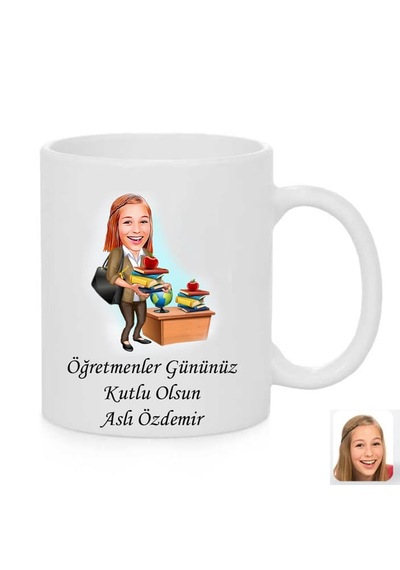 Öğretmenler Günü Karikatür Kupa Bardak 07 Beyaz