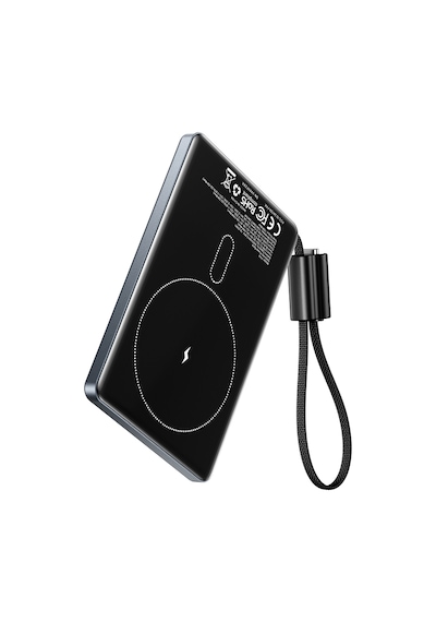 Vention Ultra Slim Serisi 5000mah Powerbank 15w Manyetik Kablosuz Şarj 2xusb-c Tft Ekran Dahili Askı Kablolu Gri