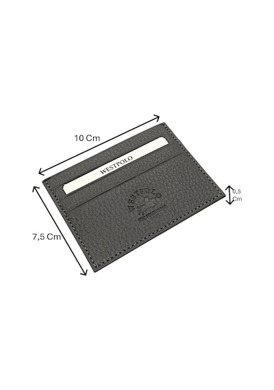 Westpolo Hakiki Deri Slim İnce Unisex Kartlık - Gri Gri