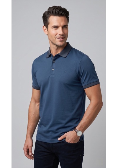 Efor Comfort Fit Rahat Kalıp %100 Pamuk Kıvrılmaz Yaka İndigo Lacivert Polo Yaka Tişört Ts 931 İndigo-lacivert