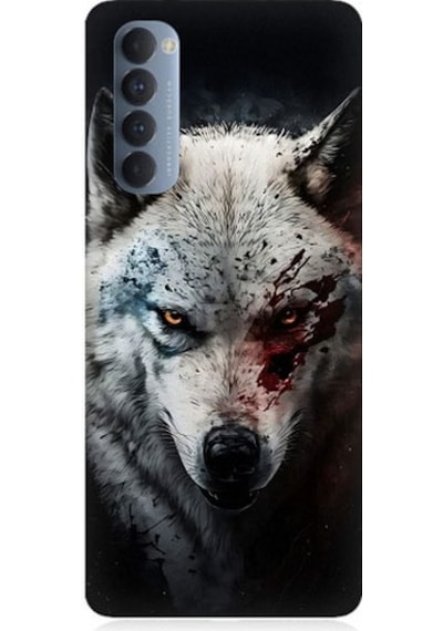 Oppo Reno 4 Pro Uyumlu Savaşçı Boz Kurt Desenli Silikon Kılıf