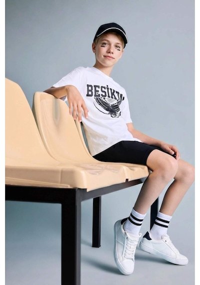 Defacto Beşiktaş Kısa Kollu Pijama Üst Şort Pijama Alt 2li Pijama Takımı Erkek Çocuk H7618a826hswt34 Beyaz-wt34