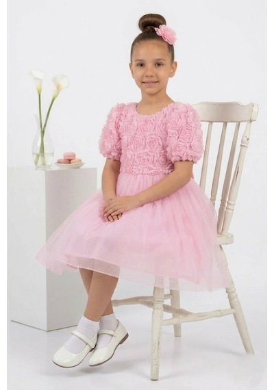 Mnk Baby & Kids Luvia Kısa Kol Kız Tütü Abiye Elbise M00811 Pembe