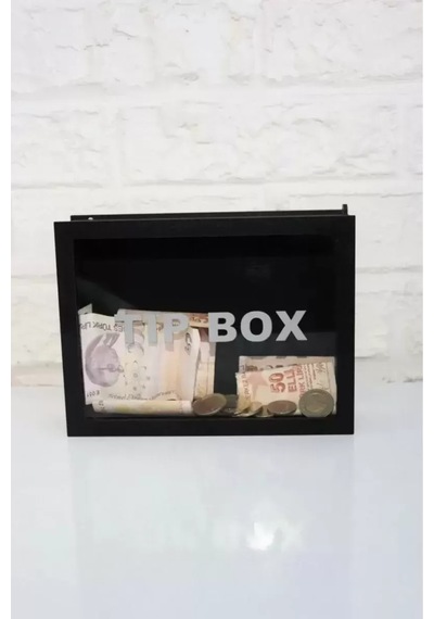 Kumbara Ahşap Önü Şeffaf Pleksili Özel Yapım Kilitli Siyah Tip Box Cn