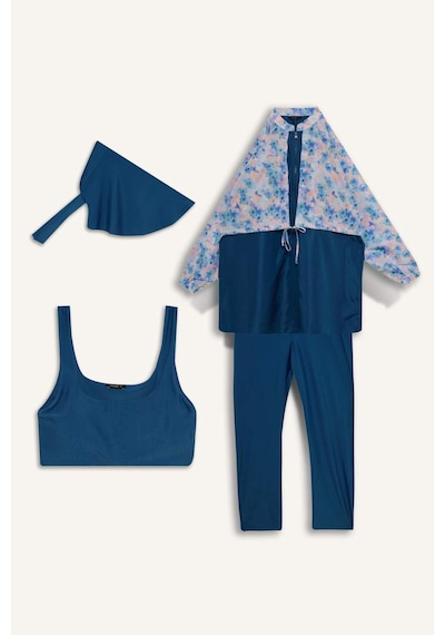 Defacto Regular Fıt Çiçekli 5li Burkini Mayo G7443ax26hsbe376 Mavi-be376