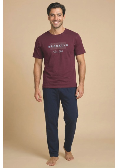 Wordex Mirano 8108 Penye Brooklyn Yazılı Erkek Yazlık Kısa Kollu Cepli Pijama Takımı Bordo Wordex Mirano 8108 Penye Brooklyn Yazılı Erkek Yazlık Kısa Kollu Cepli Pijama Takımı Bordo