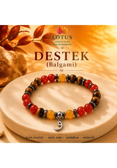 Destekleyici Balgami Doğal Taş Bileklik Kaplangözü, Kehribar & Kızıl Akik