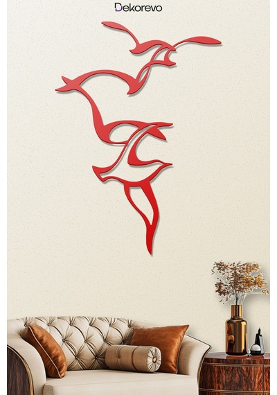 Martıların Dansı Metal Duvar Tablosu - Metal Duvar Sanatı - Kırmızı - 36 X 50 Cm