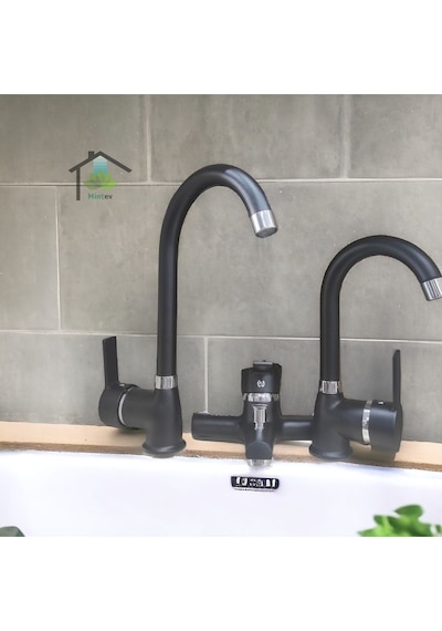 Mintev Siyah Ultra Lüx Komple Set Mutfak Evye Lavabo Ve Banyo Bataryası Siyah