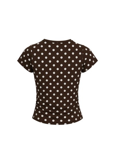 Vadon 1004 Kadın Pamuklu Kare Yaka Puantiyeli Yan Büzgü Detaylı Crop T-shirt Bluz Kahverengi Vadon 1004 Kadın Pamuklu Kare Yaka Puantiyeli Yan Büzgü Detaylı Crop T-shirt Bluz Kahverengi