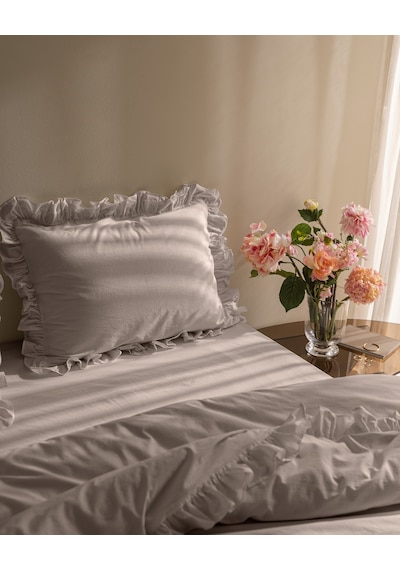 Madame Coco Obernai Tek Kişilik %100 Pamuk Fırfırlı Düz Yıkamalı Nevresim Takımı - Bej 8684427198414 Ekru