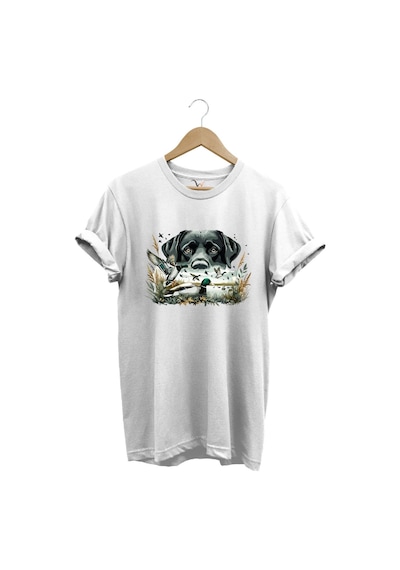 Avcılık Labrador Av Köpeği Ördek Avı Ördek Avcısı Baskılı Regular Fit Pamuk Beyaz T-shirt Beyaz