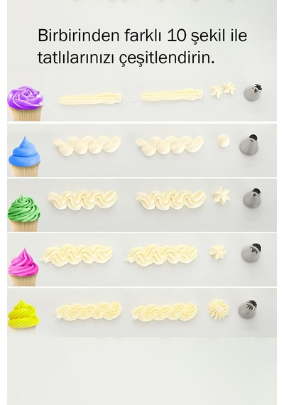 Krema Sıkma Aparat Seti Pasta Süsleme Krema Torbası Hamur Şekillendirme Muffin Kalpli Kek Kalıbı Çel Diğer