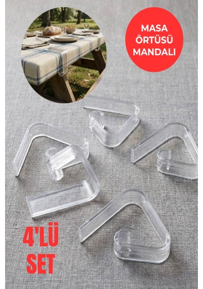 4 Lü Set Şeffaf Masa Örtüsü Mandalı