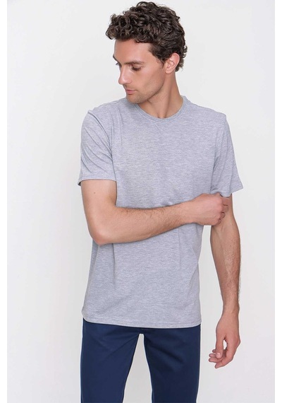 Gri Basic Düz %100 Pamuk Bisiklet Yaka Slim Fit Dar Kesim Kısa Kollu Tişört 99yc018001100 Gri