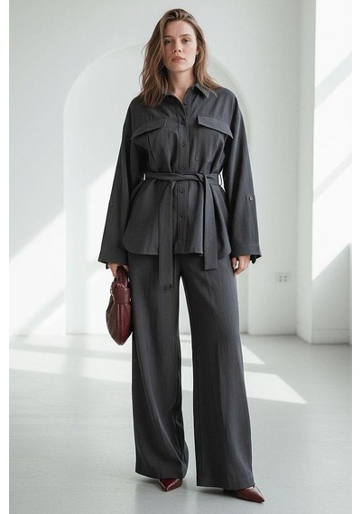 Seeh Füme Uzun Kollu Oversize Kadın Takım Sh338 Standart