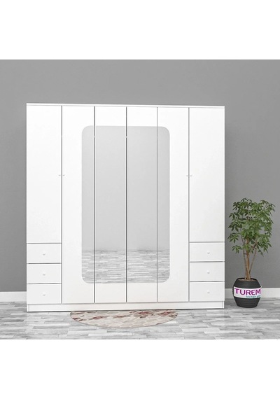 6 Kapılı 6 Çekmeceli Gardırop Mdf Sis Gri 6 Kapılı 6 Çekmeceli Gardırop Mdf Sis Gri