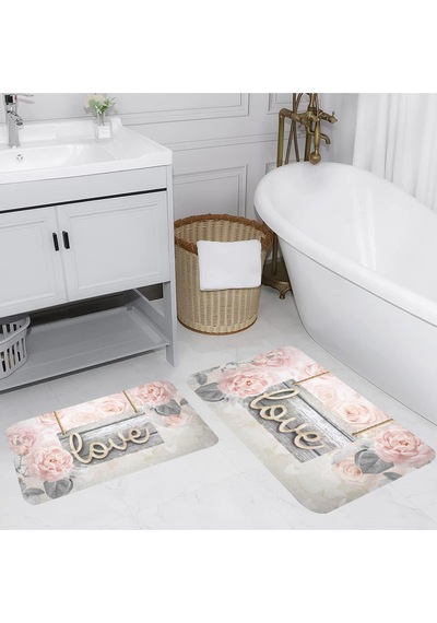 Rovigo Home Baskılı Kaymaz Taban 2 Li Banyo Paspas Takım Rvg5056-100X60-60X50 Çok Renkli