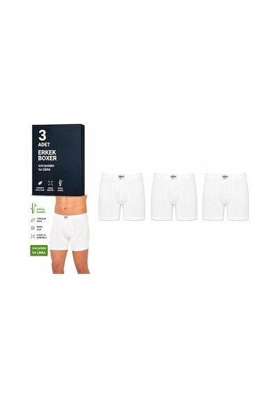 Yıldız Çamaşır Erkek Bambu Likralı Boxer 320-324 - 3 Adet Beyaz