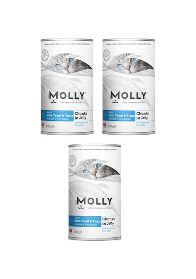 Molly Alabalıklı Ve Ton Balıklı Jöleli Kedi Konservesi 400 G X 3 Adet