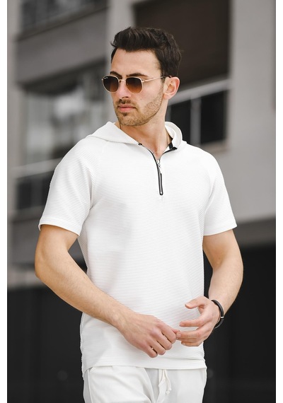 Allard Ottoman Kumaş Slim Fit Fermuarlı Kapüşonlu Erkek Tshirt 001