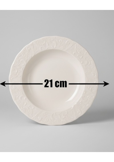 6 Kişilik Kabartma Desen Pera Yemek Tabağı 21cm Krem Rengi