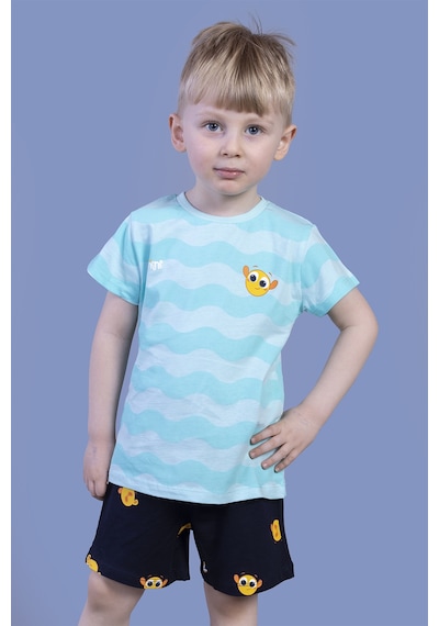 Toontoy Kids Toontoy Erkek Çocuk Dalga Desenli Şortlu Takım Su Yeşili