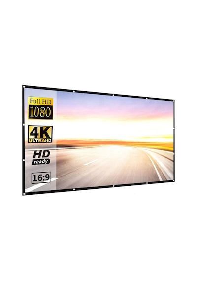 Dualtech 100" 16:9 Projeksiyon Perdesi Taşınabilir Seyahat Duvar Askı Aparatlı, Ev, Ofis, Kamp, Açık Hava