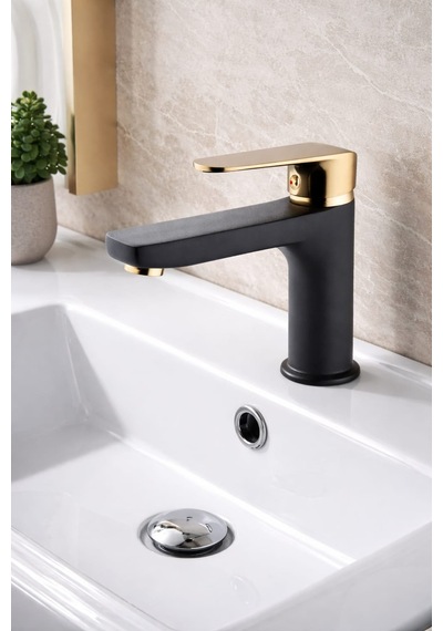 Ulu-el Sabit Lavabo Bataryası Çeşme Musluk Altın - Siyah