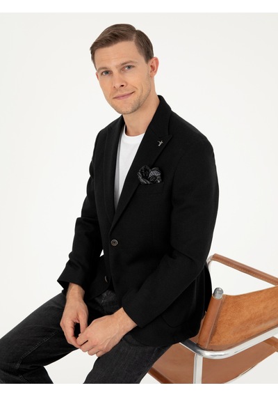 Cacharel Siyah Slim Fit Yün Karışımlı Blazer Ceket