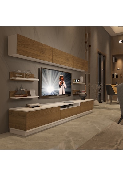 Decoraktiv Trendstyle 8ys Mdf Tv Ünitesi Tv Sehpası - Beyaz Pera Beyaz - Meşe