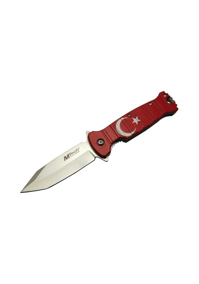 Mtech 4-8-4 Tc Kırmızı Kamp Çakı 21,5cm- Manuel, Ay Yıldız Desenli, Kemerlikli