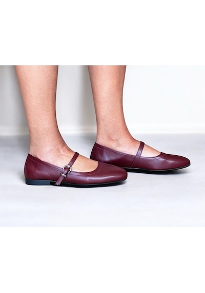 Ne&ve Shoes Bordo Hakiki Deri Tokalı Kadın Babet