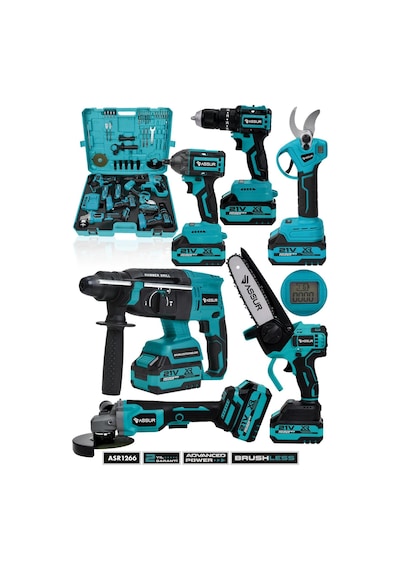 Assur 21V 6'lı Set Kırıcı/delici Hilti, Taşlama, Somun Sıkma, Budama Makası Ve Testeresi, Matkap - 2931