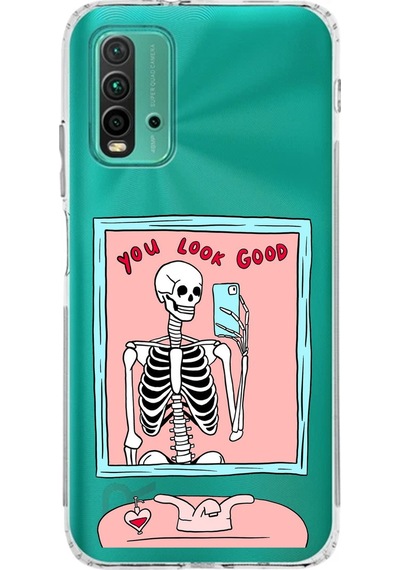 Redmi 9t - Poco M3 Uyumlu You Look Good İskelet Tasarımlı Baskılı Silikon Kılıf Renkli
