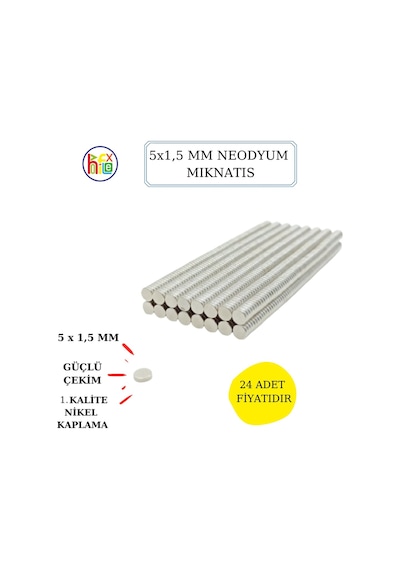 Neodyum Mıknatıs Nikel Kaplama 5 Mm X1,5 Mm 24 Adet Fiyatıdır