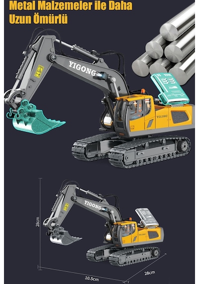 Işıklı Sesli Full Fonksiyon Metal Hareketli Kepçe 2.4ghz Uzaktan Kumandalı 680 Rotasyon Excavator