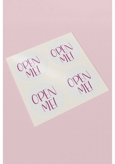 Fuşya Yazılı Open Me Beyaz Sticker 3x3cm St2255 Çok Renkli