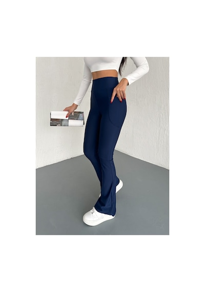 Gugus Kadın Yüksek Bel Toparlayıcı Çift Cepli Ispanyol Paça Tayt Bootcut/push Up Lacivert