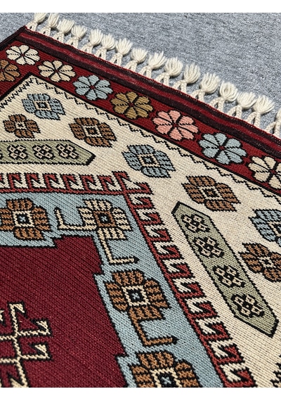 El Dokuma Yağcıbedir Halısı 72x115 Turkuaz Kök Boya Yün Halı Turkuaz
