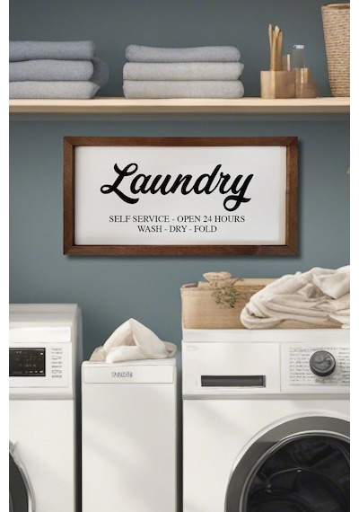 Banyo Beyaz Zemin Laundry-self Service Ahşap Çerçeve Ahşap Kahverengi Çerçeveli