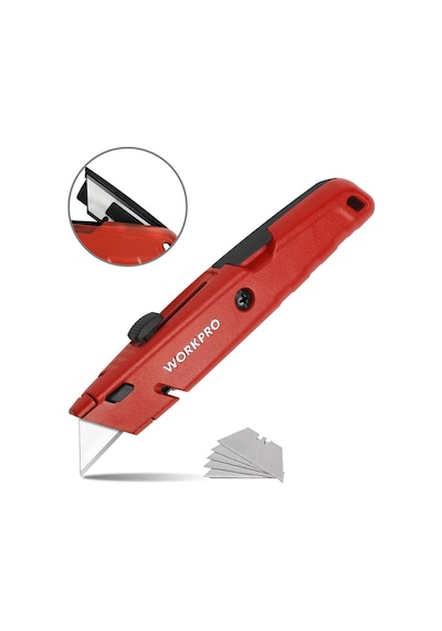 Workpro Wp213009 Ağır Hizmet Alüminyum Gövde Geri Çekilebilir Rötuş Maket Bıçağı + 5 Adet Yedek Bıçak