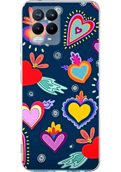 Realme 8 Pro İle Uyumlu 1mm Slim Fit Retro Renkler 3 Baskılı Şeffaf Kılıf Şeffaf