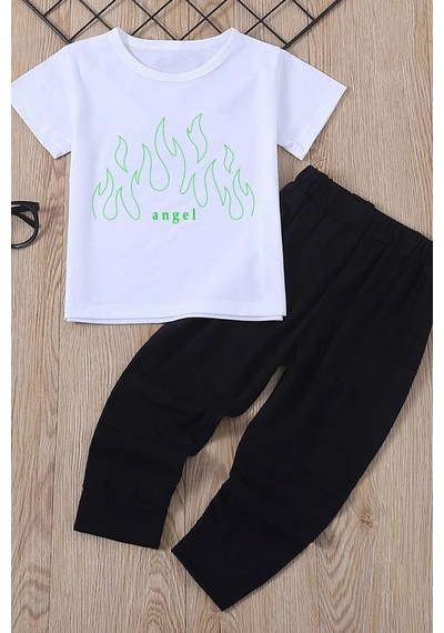 Uyguntarz Çocuk Unisex White Angel Alt - Üst Eşofman Takımı Beyaz