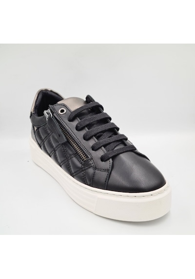 Mammamia D25ka-7305 Siyah Beyaz Hakiki Deri Kadın Deri Sneaker Siyah