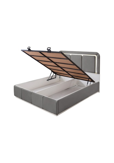 Demonte Baza Seti, Nox Ledli Çift Kişilik Baza Başlık Seti - İkili Set, Gri - 160x200 Cm 160 x 200
