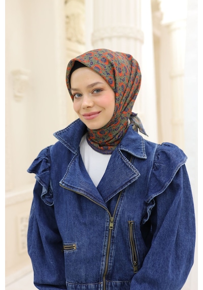 Silk Home Soft Eşarp 73077-12 Yeşil, Lacivert, Parlak Turuncu