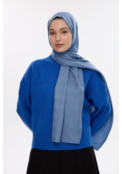 Mirsoy Scarf İpeksi Jakar Şal V Desen İndigo